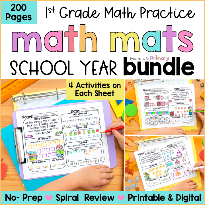 1st Grade 1 Math Worksheets Spiral Review Packets - Math Morning Work Activities