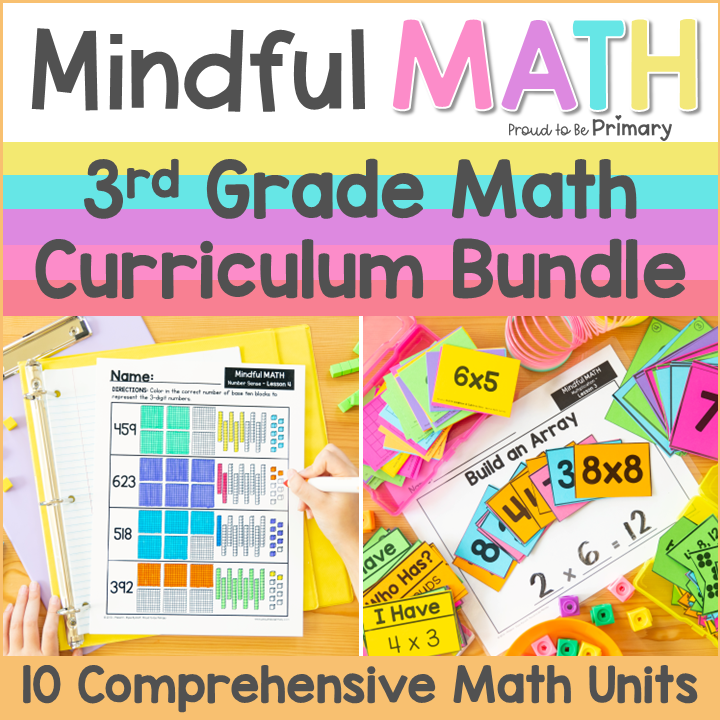 3rd Grade Mindful Math Curriculum Lessons, Posters, Activities, Intervention, Vocabulary