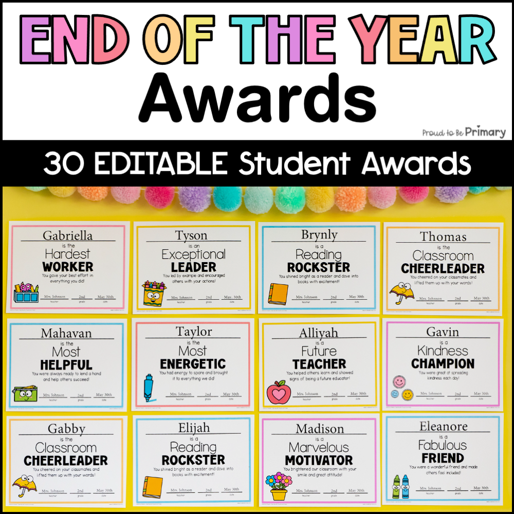 End of Year Awards Certificates Class Superlatives Bulletin Board Display