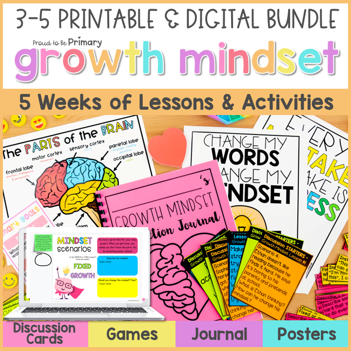 Growth Mindset Lessons Smart Goals Setting Activities SEL Worksheets Posters 3-5