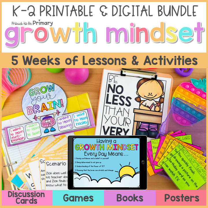 Growth Mindset Lessons, Bulletin Board, SEL Activity Slides, Posters, Worksheets