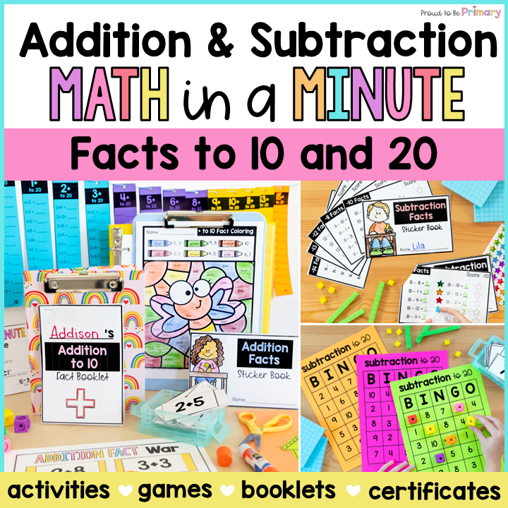 Addition & Subtraction Math Facts 1st 2nd Grade Math Review Worksheets Packets