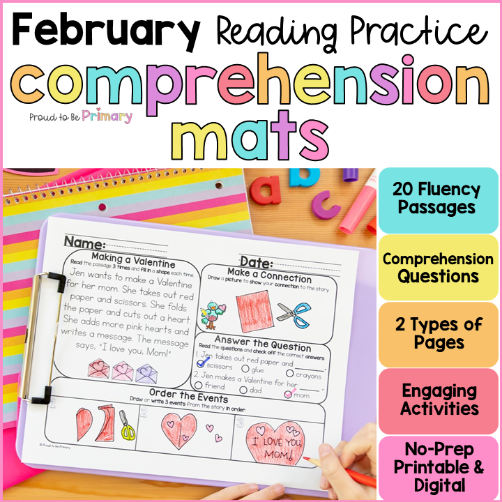 February Winter Morning Work Valentine's Day Reading Comprehension Activities Passages Questions