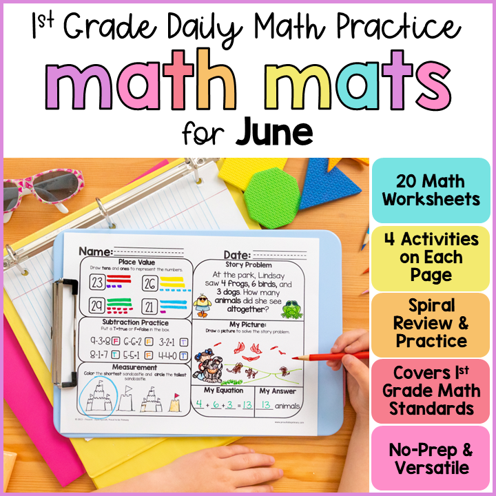 June End of Year Summer Math Worksheets 1st First Grade Math Review Morning Work