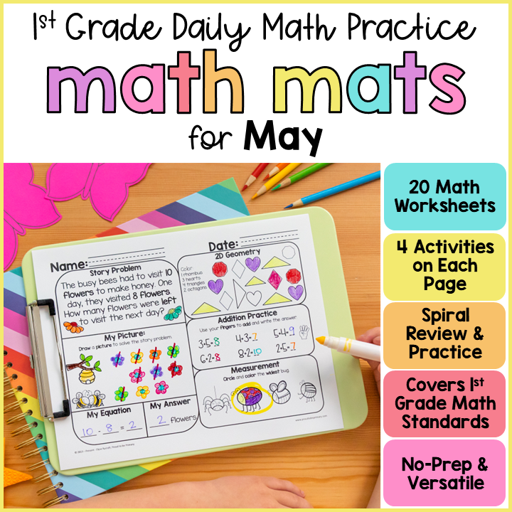 May Spring Math Worksheets Activities 1st First Grade Math Review Morning Work