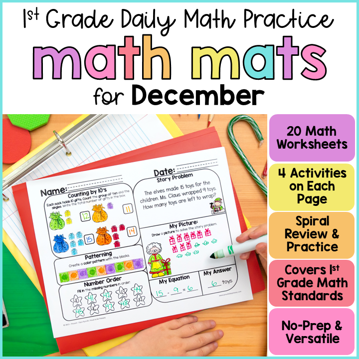 December Christmas Math Morning Work Worksheet Activities 1st Grade Math Review