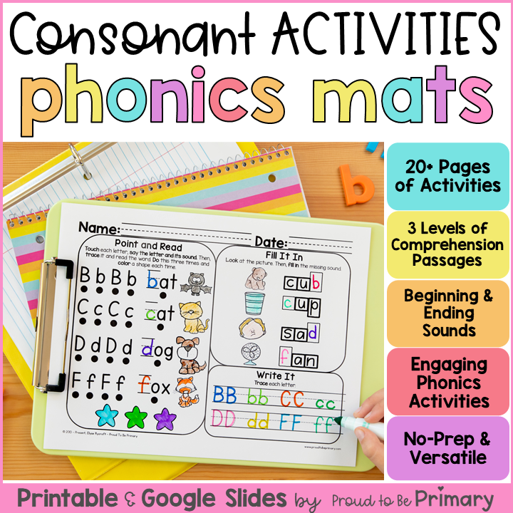 Beginning & Ending Consonant Sound Activities - Reading & Phonics Worksheets