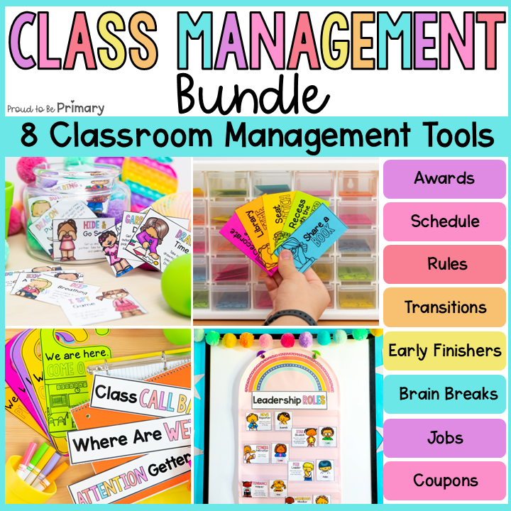 Classroom Management Bundle - Class Jobs, Rules, Visual Schedule, Coupons, Brain Breaks, Awards
