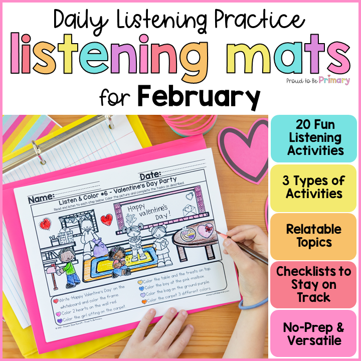 February Listening Activities Valentine Winter Following Directions Read & Draw