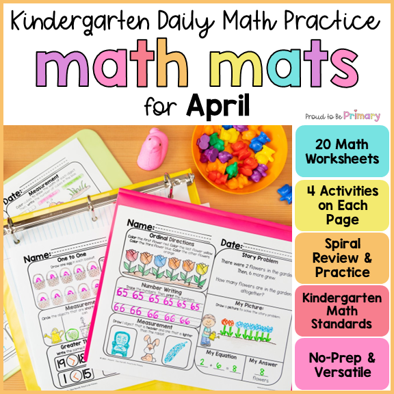 April Math Spiral Review Worksheets for Kindergarten