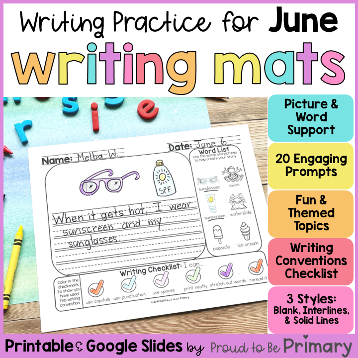 Summer Writing Prompts Practice for June