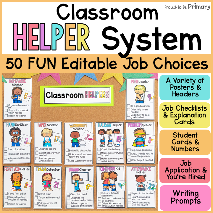 Editable Class Jobs, Classroom Management Job Application, Chart, Student Helper
