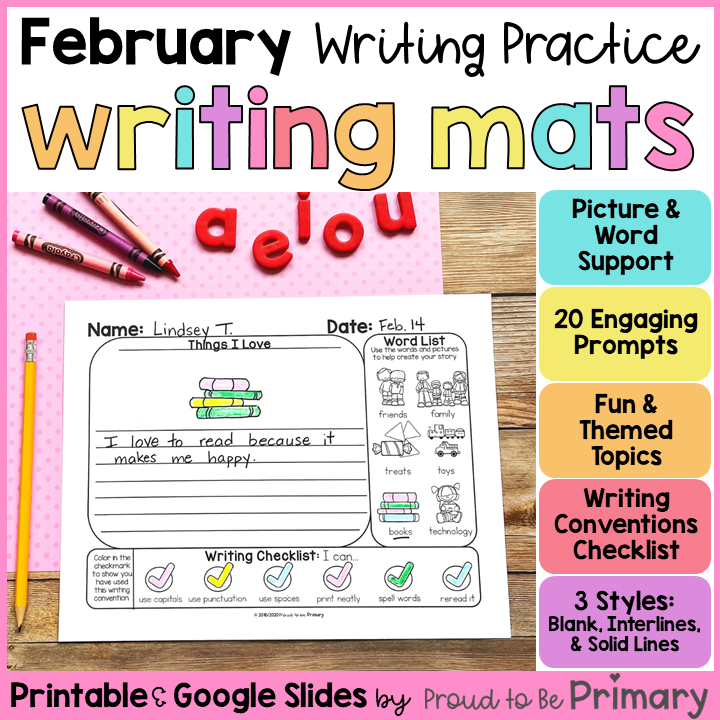February Valentines Day Writing Center Prompts Paper Morning Work Activities