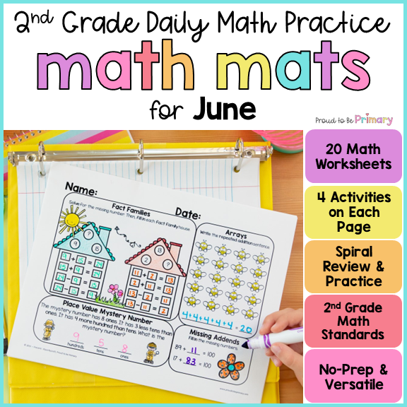 2nd Grade End of the Year Summer Math Review Worksheets Packet June Summer Morning Work