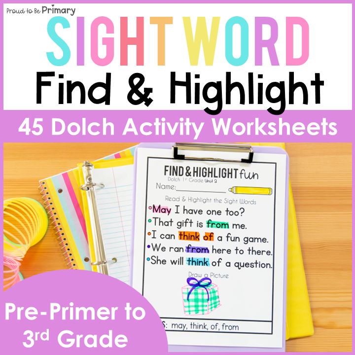 Dolch Sight Words Find & Highlight Worksheets - Pre-Primer Primer 1st 2nd Grade