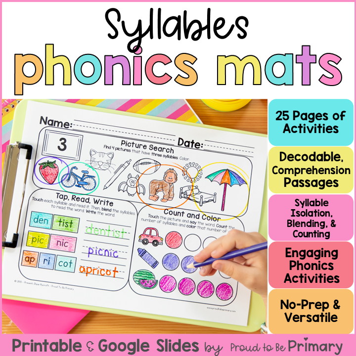 Syllable Counting & Division Worksheets, Decodable Passages & Phonics Activities