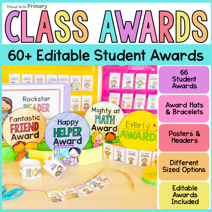 Student Certificate Awards, Hats, Bracelets, & Reward Tags EDITABLE