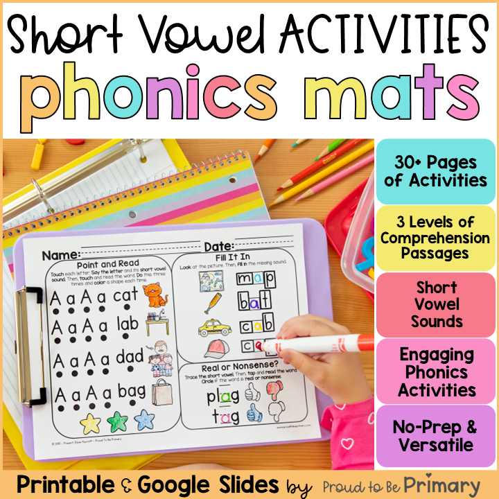 Short Vowel Worksheets & Fluency Passages - Short Vowel Sounds Activities