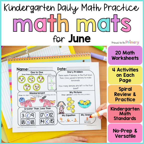 Summer Math Spiral Review Worksheets for Kindergarten