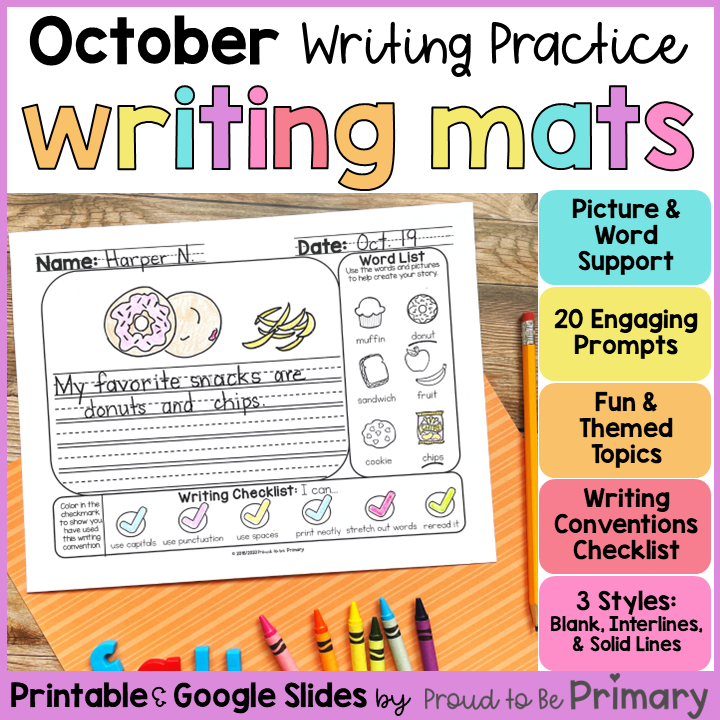 Fall October Halloween Writing Prompts, Paper, Writing Center, Morning Work
