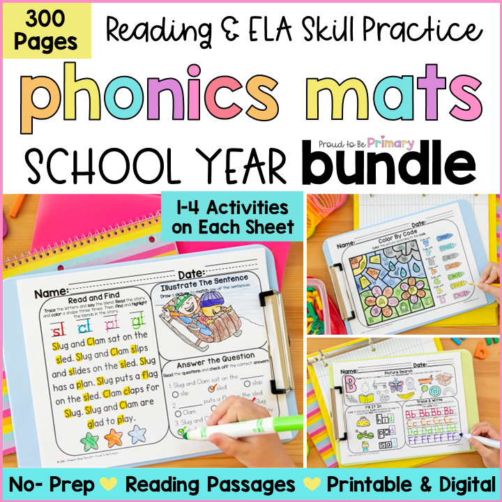 Phonics Activities Bundle - Silent E, Syllables, CVCe, Rhyming, Blends Worksheets