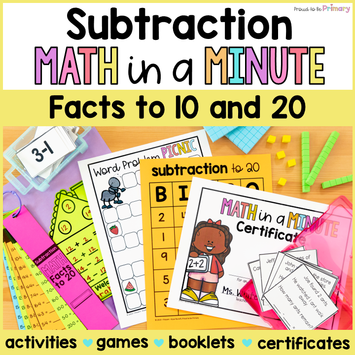 Subtraction Within 10 20 Math Facts 1st 2nd Grade Math Review Worksheets Packet