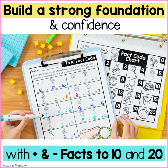 Math Crack the Secret Code Addition Subtraction Worksheets Activities to 10 20