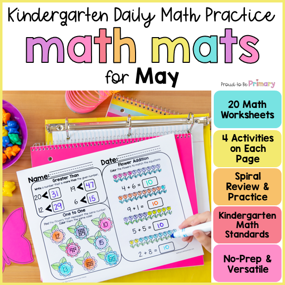 May Math Spiral Review Worksheets for Kindergarten