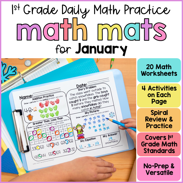 January Winter Math Worksheets Activities 1st First Grade New Year Math Review