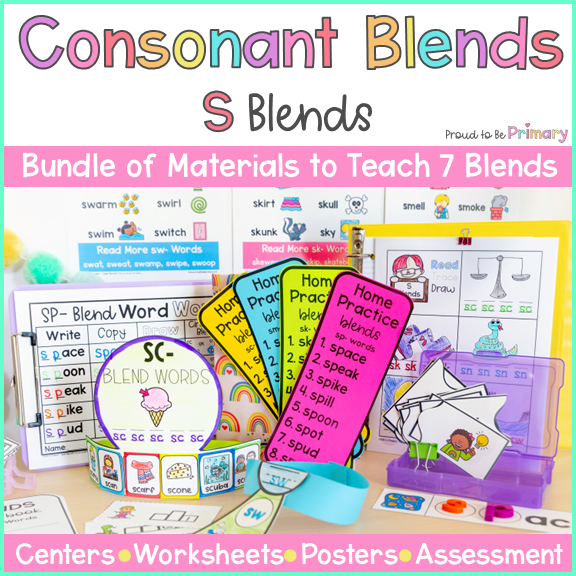 Beginning Consonant Blends Worksheets, Centers & Posters: sc, sk, sm, sn, sp, st