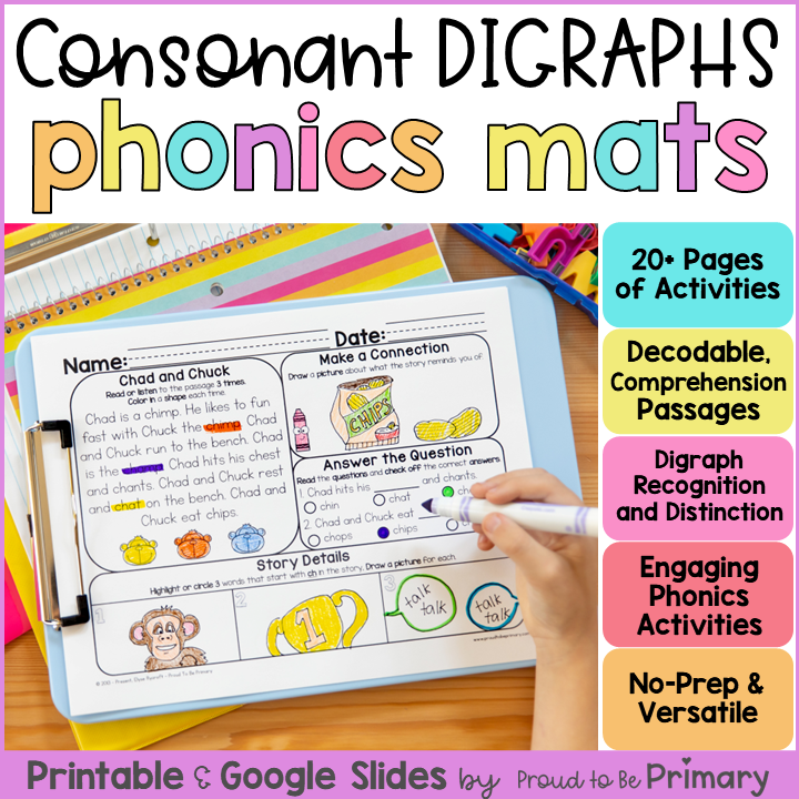 Consonant Digraphs Worksheets & Fluency Passages - Phonics & SOR Activities