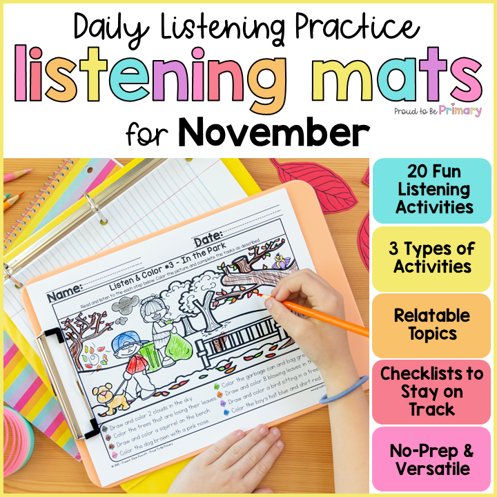 November Fall Thanksgiving Following Directions Listening Read & Draw Activities
