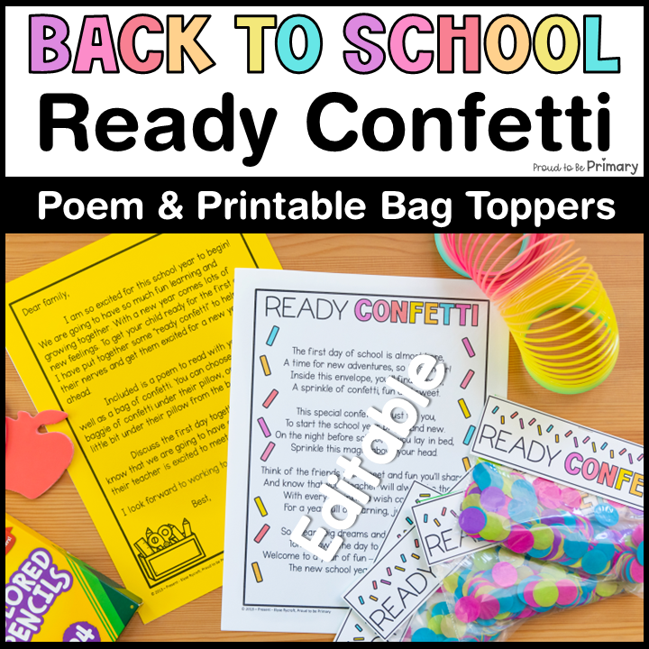 Ready Confetti Tag & Poem Welcome Back to First Day of School Letter to Parents