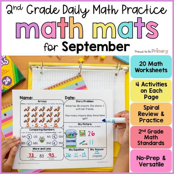 Back to School Math Spiral Review Worksheets for 2nd Grade