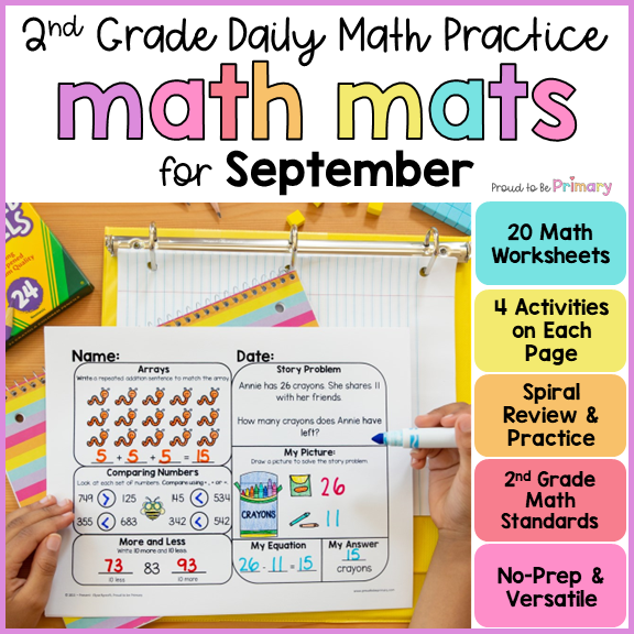 Back to School September Math Worksheets - 2nd Grade Daily Math Spiral Review Morning Work
