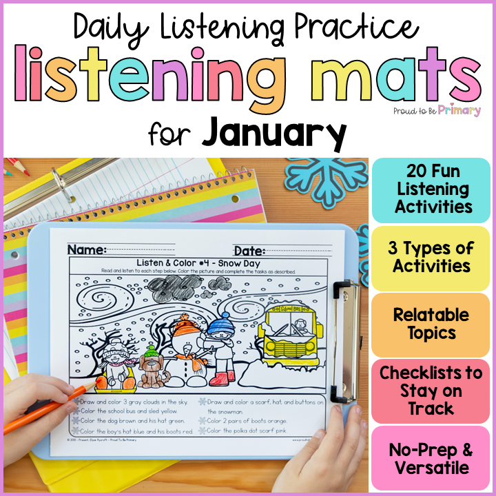January New Year Winter Following Directions Listening Activity Listen Read Draw