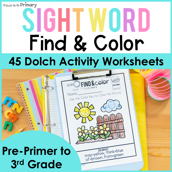 Dolch Color by Sight Word Worksheets - Pre-Primer, Primer, 1st, 2nd, 3rd Grade