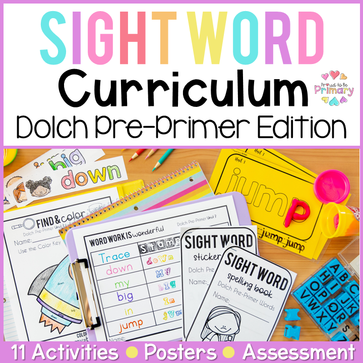 Dolch Sight Word List - Pre-Primer Activities, Centers, Worksheets, Flash Cards