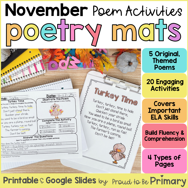 November Fall Morning Work Poems of the Week Worksheets & Reading Activities