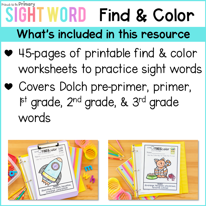 Dolch Color by Sight Word Worksheets - Pre-Primer, Primer, 1st, 2nd, 3rd Grade