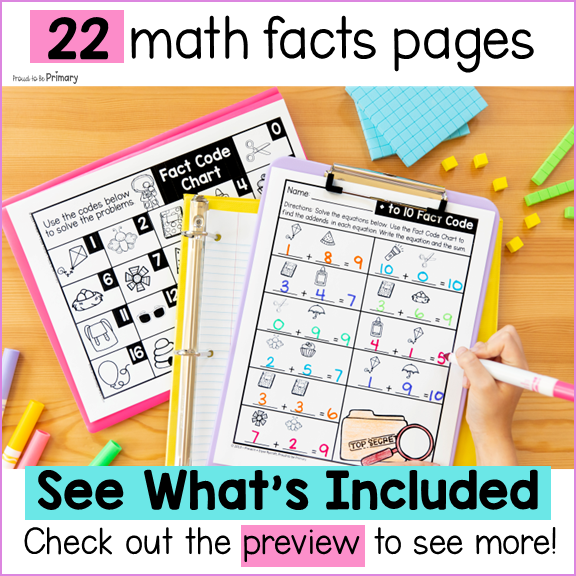 Math Crack the Secret Code Addition Subtraction Worksheets Activities to 10 20
