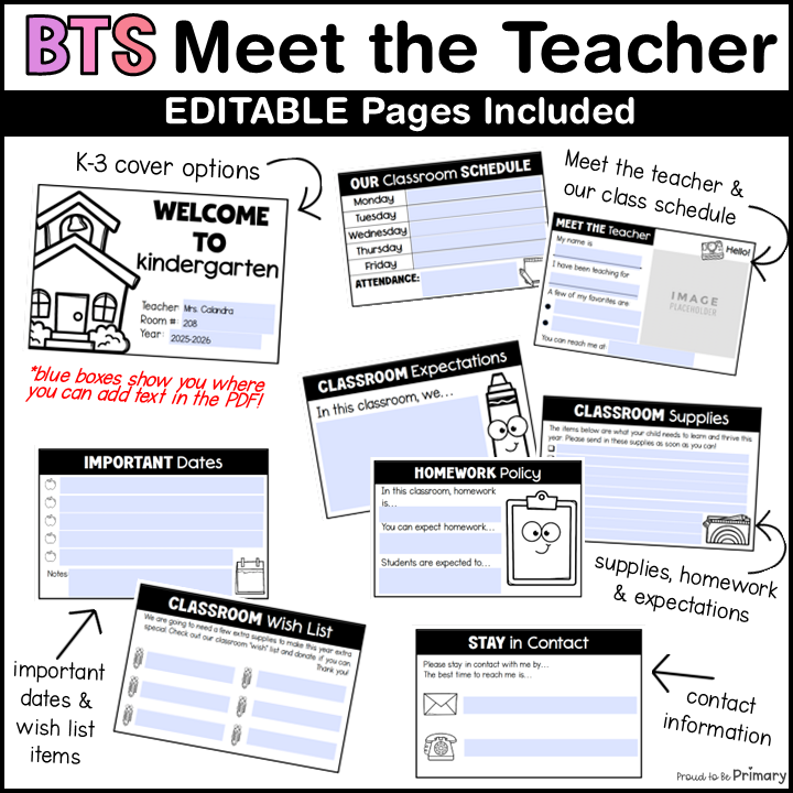 Back to School Meet the Teacher Night Template Editable Packet Brochure Booklet