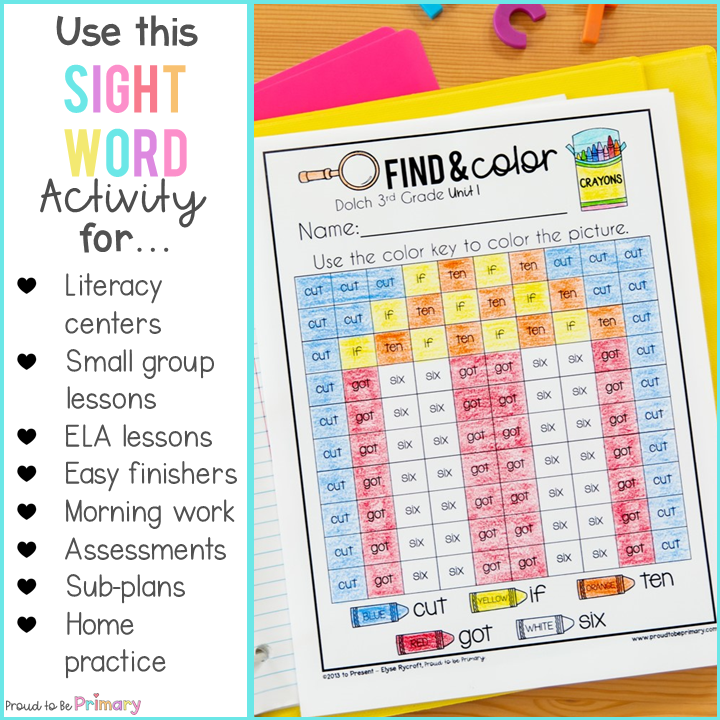 Dolch Color by Sight Word Worksheets - Pre-Primer, Primer, 1st, 2nd, 3rd Grade