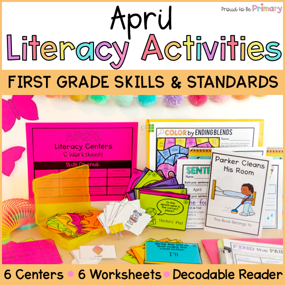 1st Grade April Spring Literacy Centers Sentence Writing Diphthongs Worksheets Science of Reading