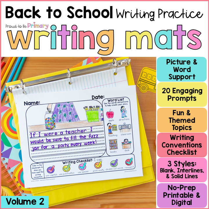 Back to School First Day Week of School Writing Center Prompts Paper Activities