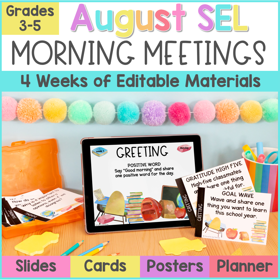 Back to School Good Morning Meeting Slides Greeting SEL Activities Questions 3-5