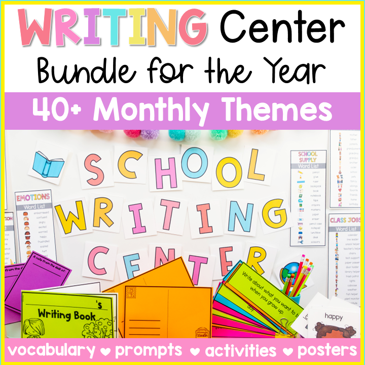 40+ Writing Center Activities - Monthly Creative Writing Prompts Paper Posters Writing Stations Bundle