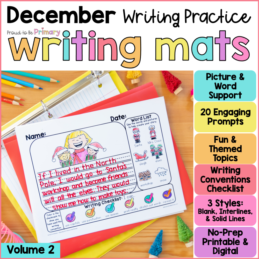 December Christmas Holiday Writing Center Prompts Paper Journal Fun Activities