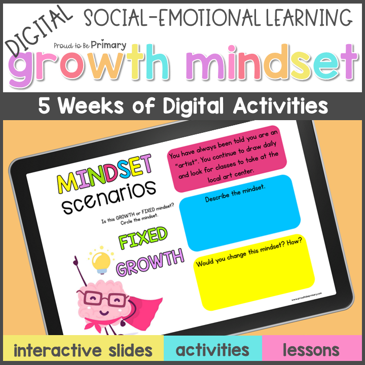Growth Mindset DIGITAL Activity Slides Posters & SMART Goal Setting Lessons 3-5