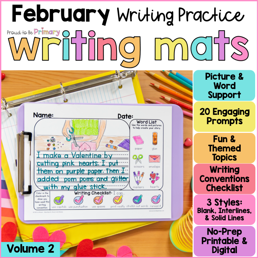 February Valentines Day Kindness Groundhogs Day Writing Center Prompts Paper Activities Posters